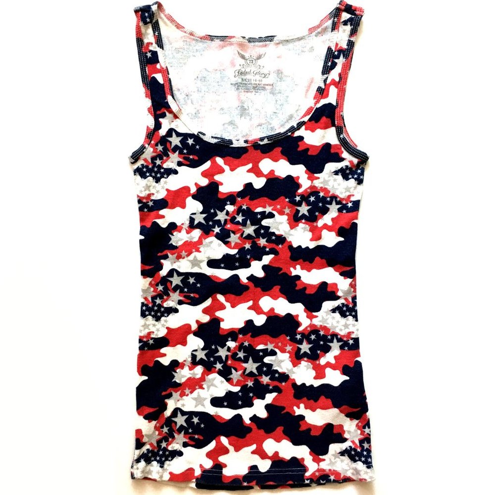Faded Glory Red/White/Blue Camo Star Tank